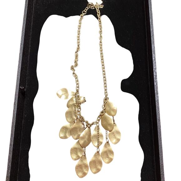 Gold Chain Necklace Hammered Finish Disks Dangles & Drops Boho Lux Style Choker - Picture 16 of 16